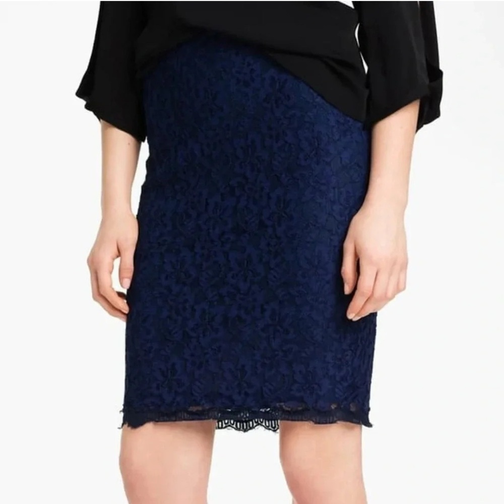 Diane von Furstenberg Skirt Womens 12 Navy‎ Scotia Lace Floral Pencil Zip NWT